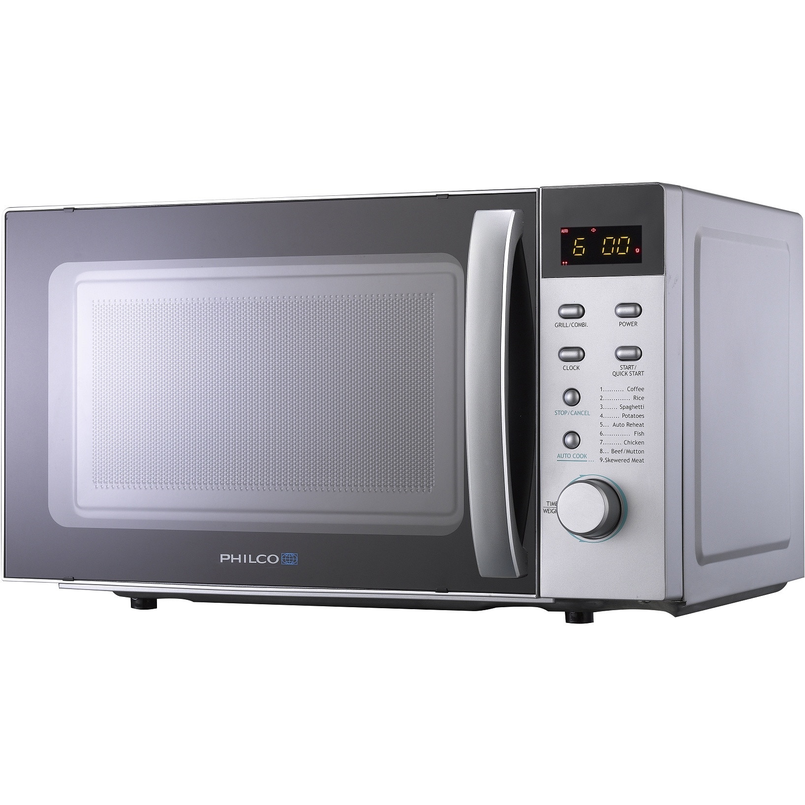 Cuptor cu microunde Philco PMD 2010S, 20 l, putere 700W, grill, 9 programe automate, argintiu / negru