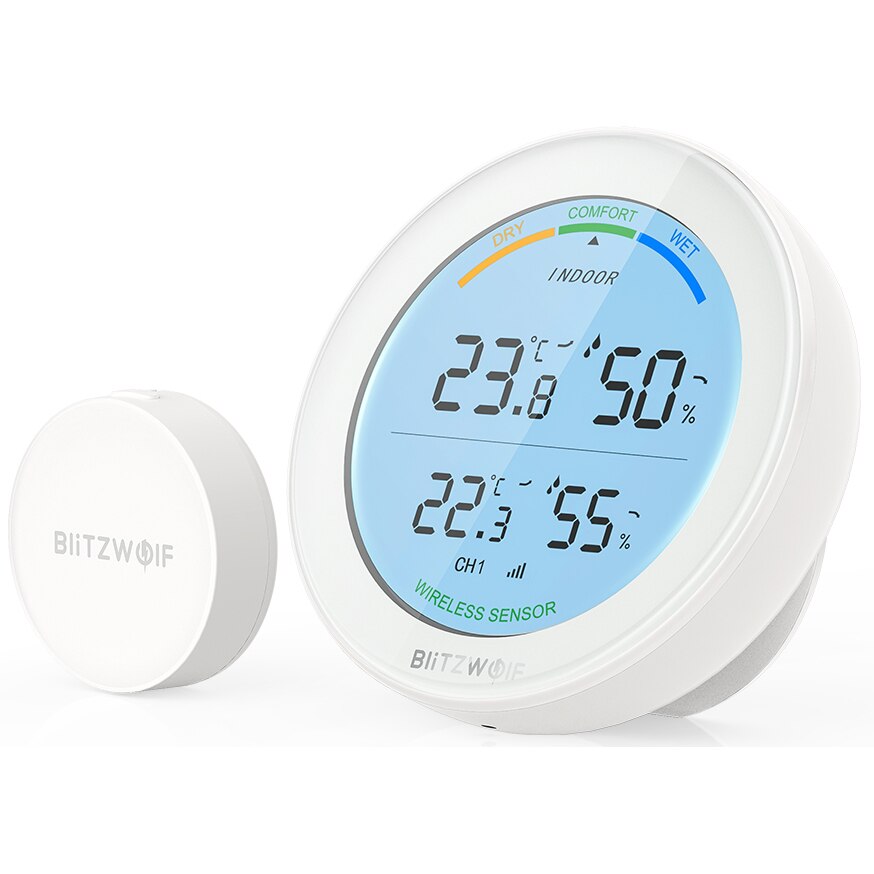 Statie meteo inteligenta BlitzWolf BW-WS01, Senzor umiditate, Indicator umiditate, Alb