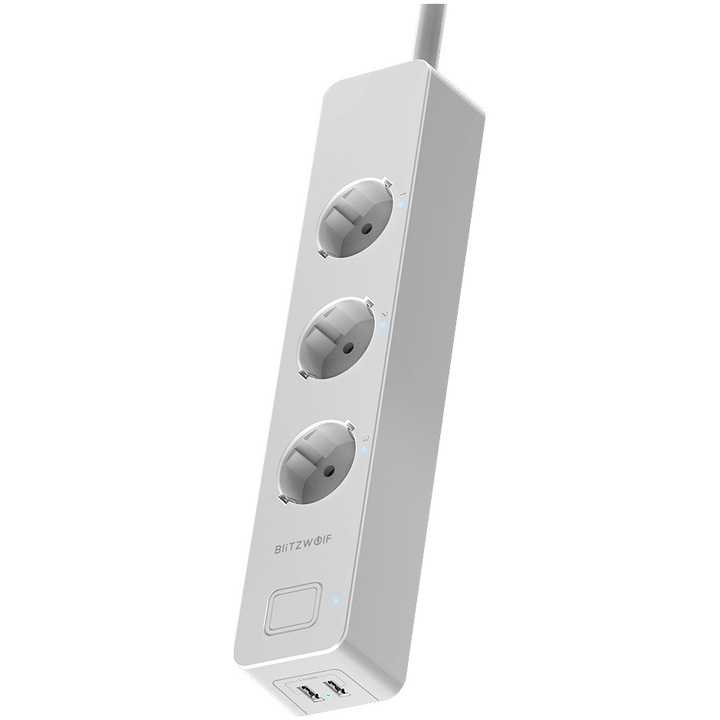 BlitzWolf BW-SHP9 intelligens hosszabbító kábel, max 3300W, 15A, LED visszajelző, fehér