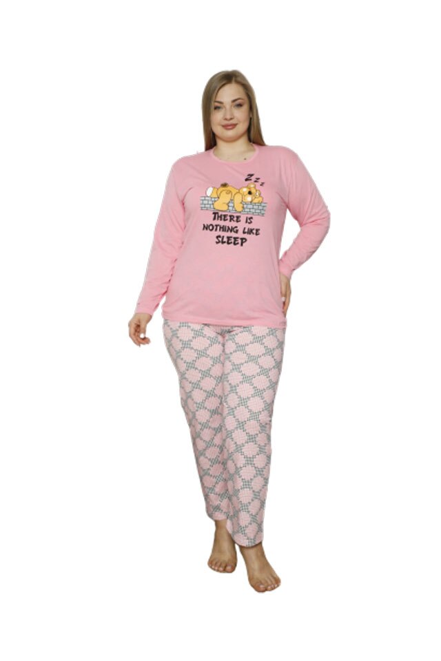 Pijamale dama Serena, maneca lunga, pantaloni lungi,imprimeu there is nothing like sleep, Roz