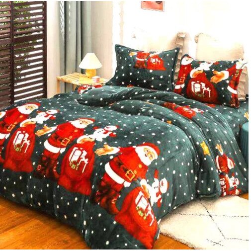 Set Lenjerie de pat,2 persoane,4 piese,230 x250 cm,Merry Christmas,verde