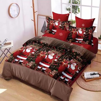 Set Lenjerie de pat,2 persoane,4 piese,230 x250 cm,Mos Craciun,maro Set Lenjerie de pat,2 persoane,4 piese,230 x250 cm,Mos Craciun,maro