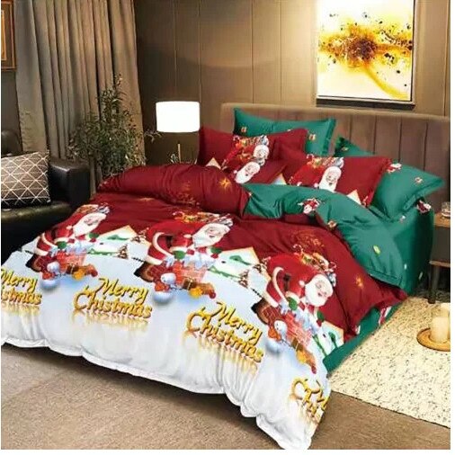 Set Lenjerie de pat,2 persoane,4 piese,230 x250 cm,rosu/verde
