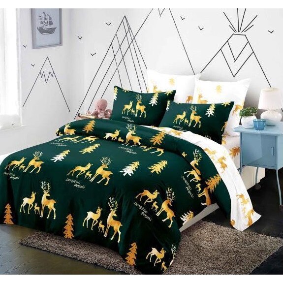 Set 6 piese Lenjerie Relax Shop, Six Mos Craciun Reni aurii, 2 persoane