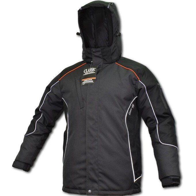 Jacheta Winlong Classic iarna, poliester, matlasata, impermeabila, cu gluga, negru cu gri, Interbabis, L EU