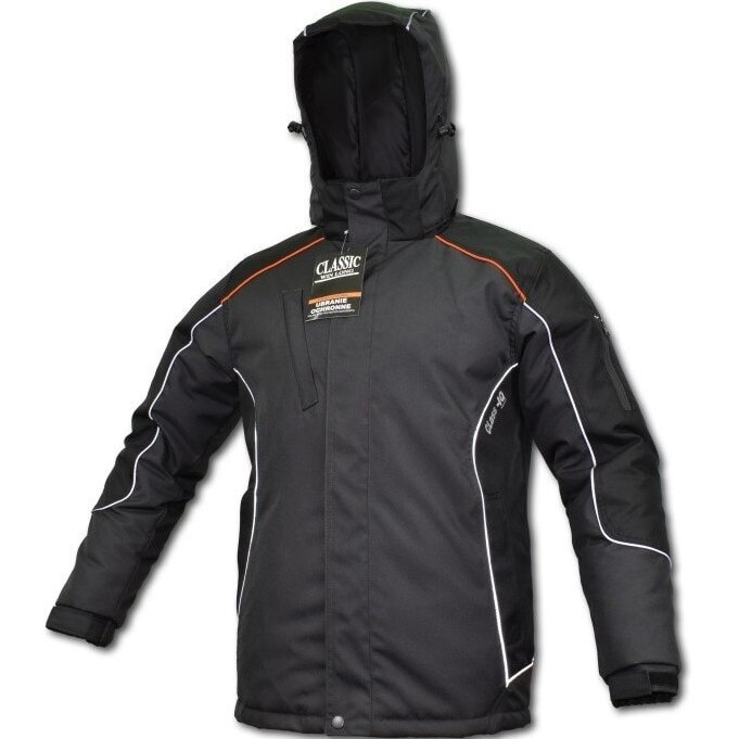 Jacheta Winlong Classic iarna, poliester, matlasata, impermeabila, cu gluga, negru cu gri, Interbabis, 3XL EU