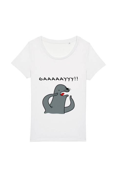 Tricou femei, Casual, Printado, funny seal, Bumbac, Regular fit, Alb, 2XL INTL