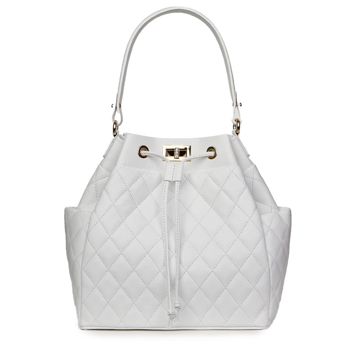 Geanta piele cu aspect matlasat Felice alba