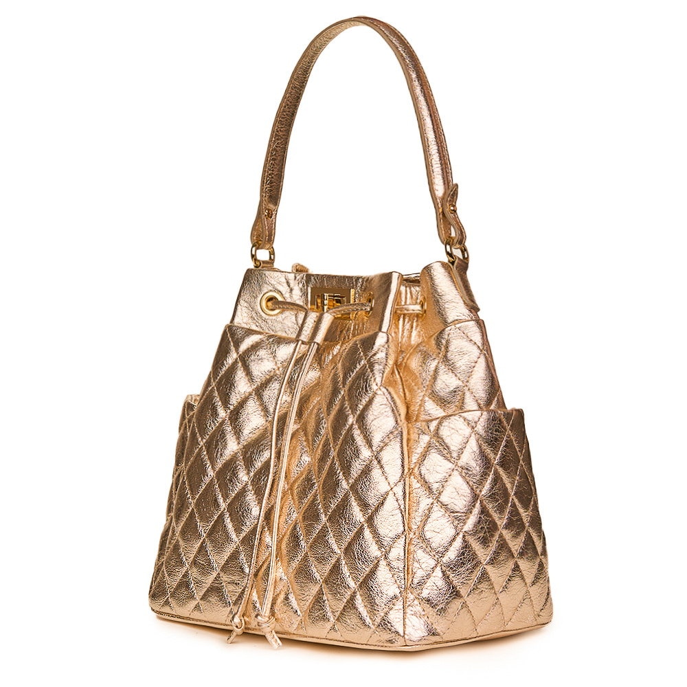 Geanta piele cu aspect matlasat Felice aurie