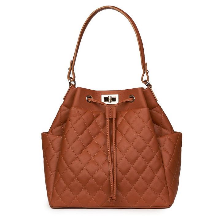 Geanta piele cu aspect matlasat Felice coniac