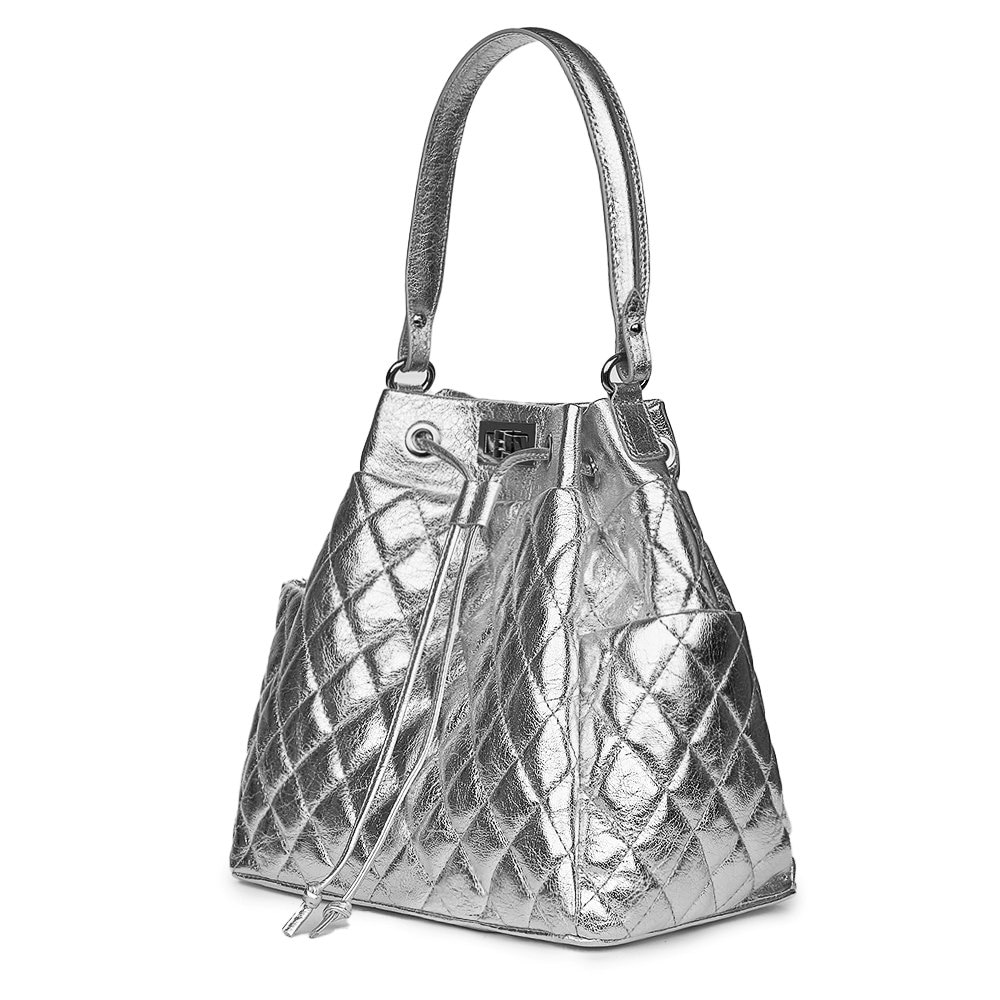 Geanta piele cu aspect matlasat Felice argintie