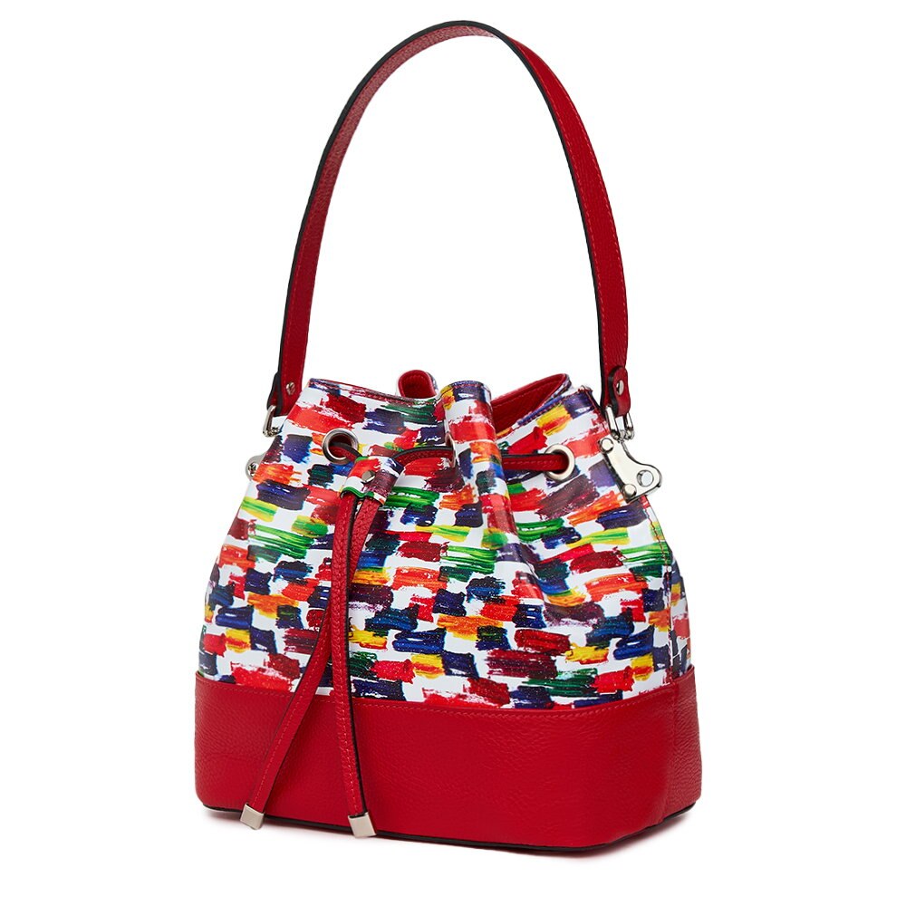 Geanta tip saculet din piele cu model multicolor Sophia rosie