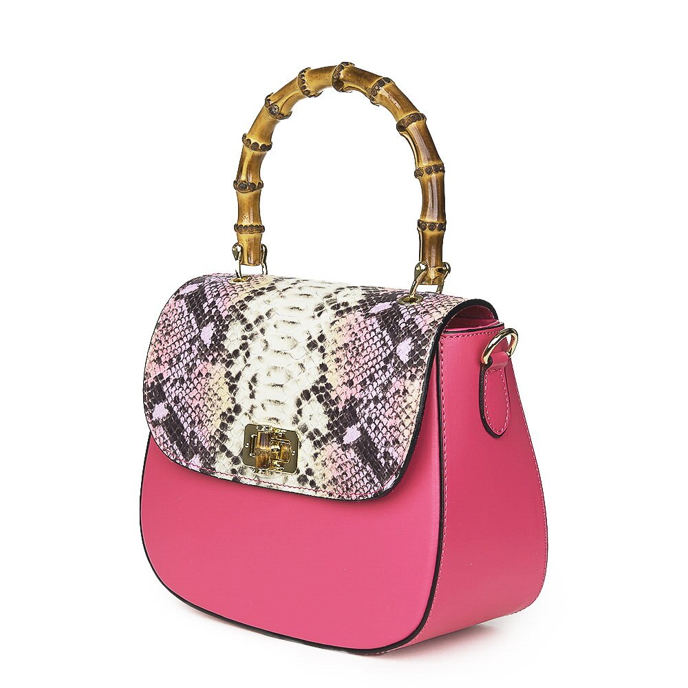 Poseta dama cu maner din bambus Ariana fuchsia
