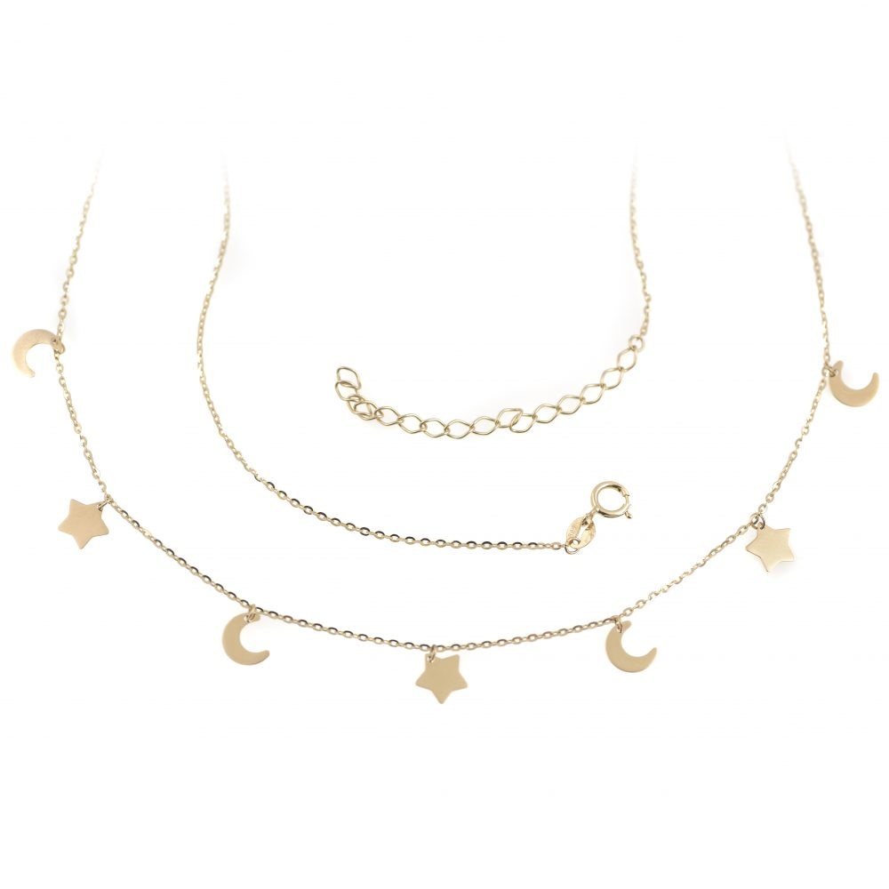 Lant cu pandantive luna si stea din aur galben