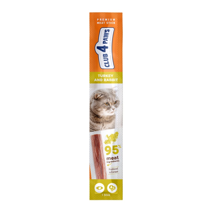 Recompense pentru pisici Club 4 Paws Premium, stick cu curcan si iepure, 5g