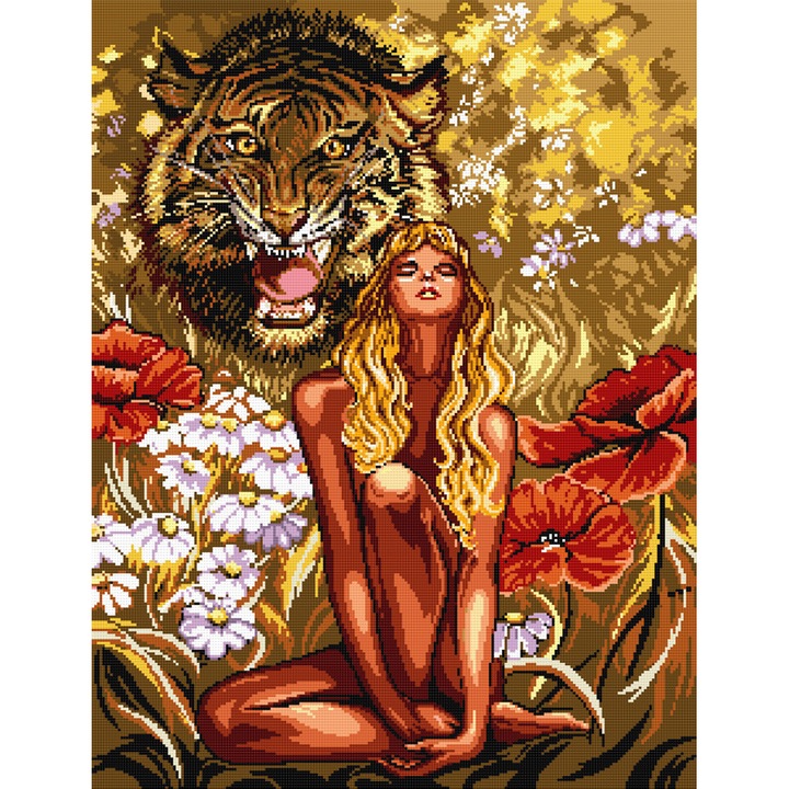 Goblen Vis salbatic , Hudemas , kit cu diagrama alb-negru , cu fire mouline , 23x30cm