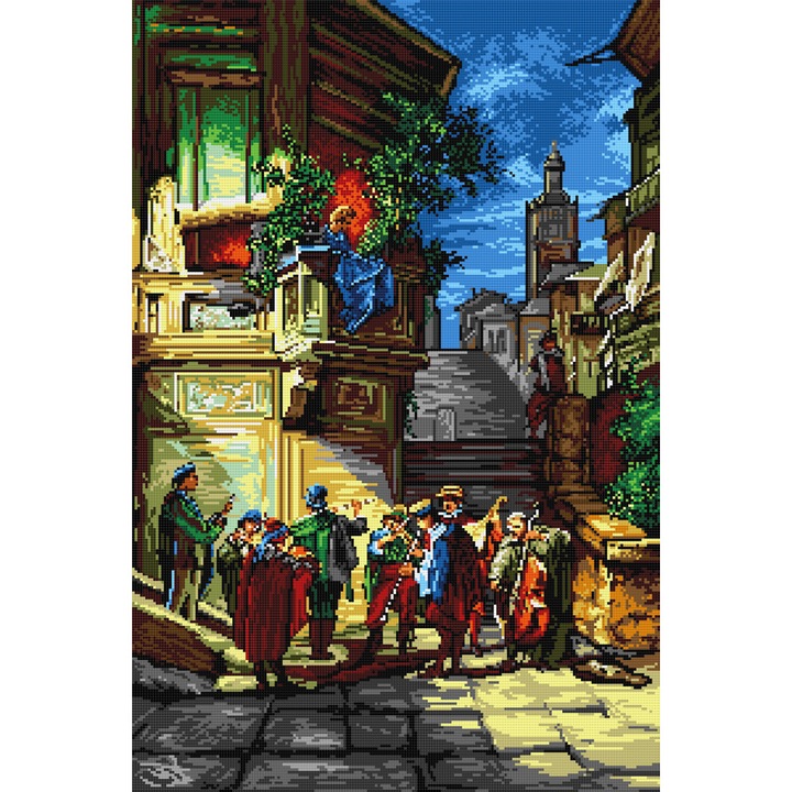 Goblen Serenada , Hudemas , kit imprimat pe panza , cu fire mouline , 20x30cm