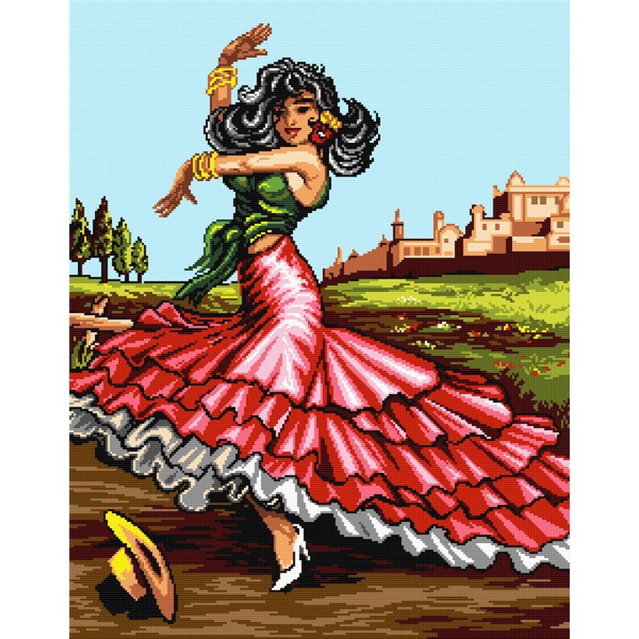 Goblen Dansatoare , Hudemas , kit imprimat pe panza , cu fire mouline , 23x30cm