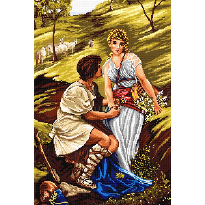 Goblen Idila pastorilor, Hudemas, kit imprimat pe panza, cu fire mouline, 20x30cm