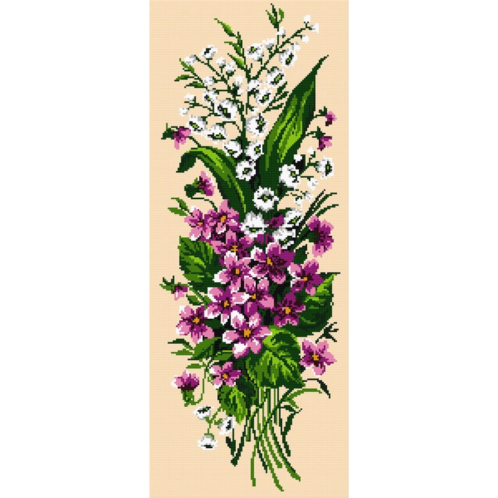 Goblen Flori , Hudemas , kit imprimat pe panza , cu fire mouline ,12x30cm