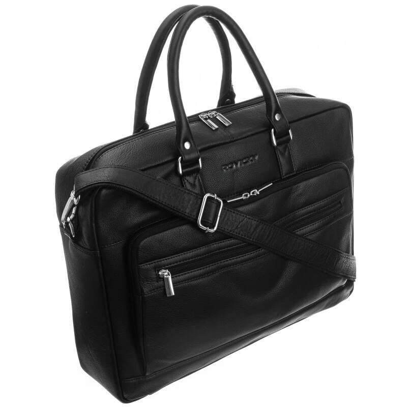 Geanta laptop Bellugio, GEAG100, piele naturala de calitate, neagra, 38 x 28 x 10 cm