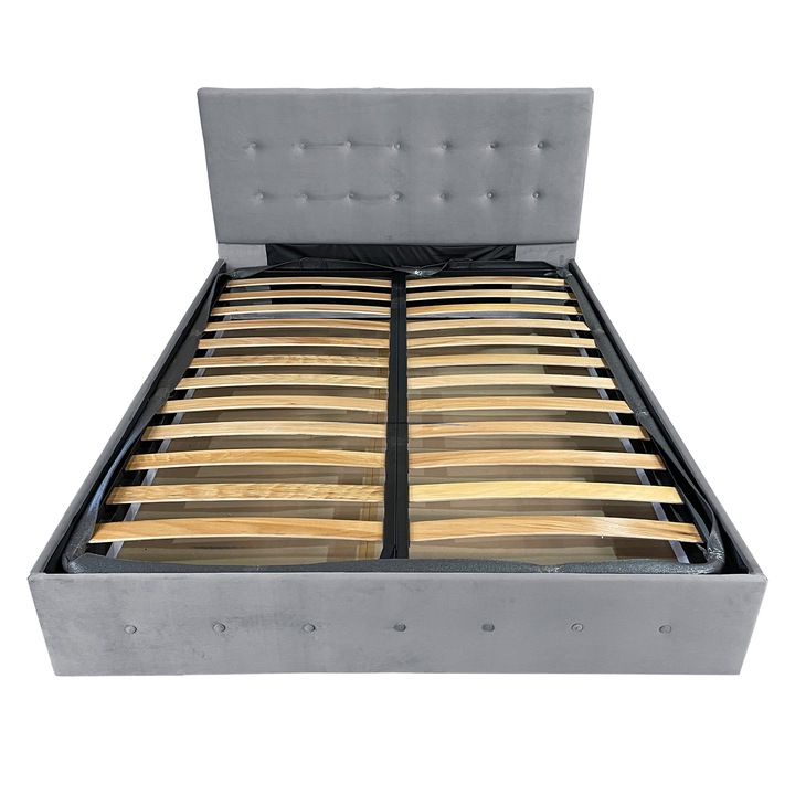 Pat tapitat cu somiera Beds Place, Atena, Velvet Gri 19, 160x200 cm, H 105 cm