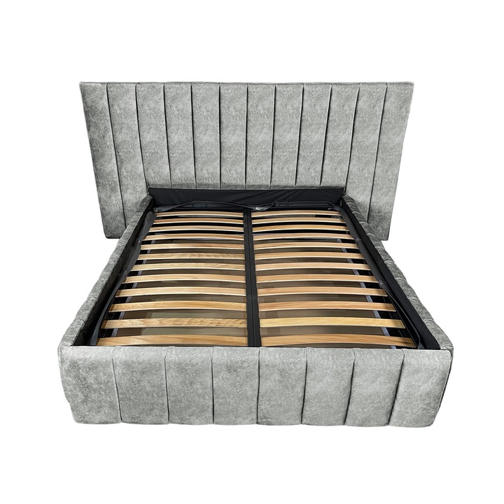 Pat tapitat cu somiera Beds Place, Diego Premium, gri 690, 160x200 cm, H120