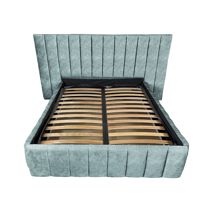 Pat tapitat cu somiera Beds Place, Diego Premium, albastru deschis 139, 140x200 cm, H120