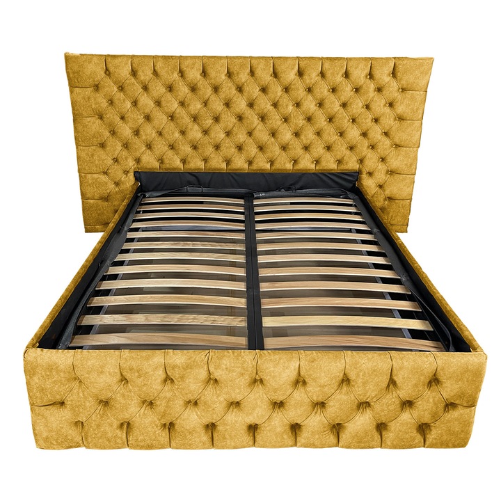 Pat tapitat cu somiera Beds Place, Cyntia wide, ocru 170, 180x200 cm, H150