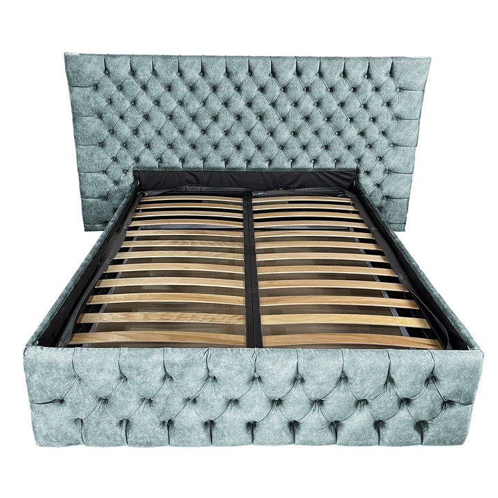Pat tapitat cu somiera Beds Place, Cyntia wide, albastru deschis 139, 140x200 cm, H150