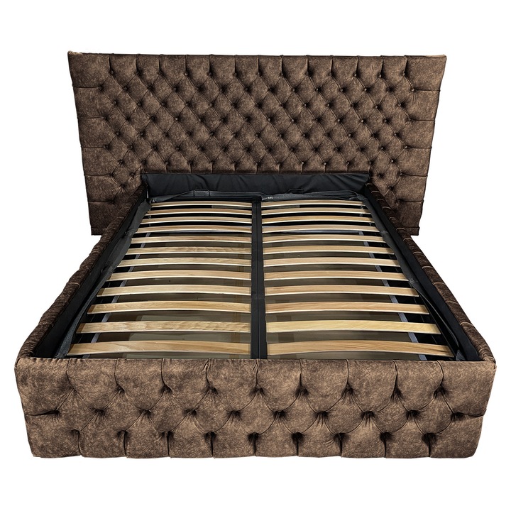 Pat tapitat cu somiera Beds Place, Cyntia wide Premium, wenge 820, 160x200 cm, H110