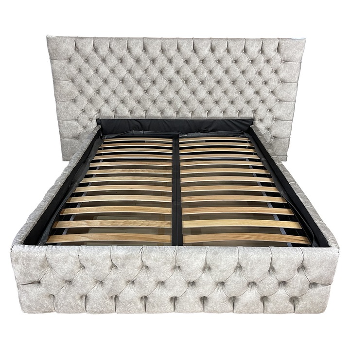 Pat tapitat cu somiera Beds Place, Cyntia wide Premium, crem 910, 200x200 cm, H115