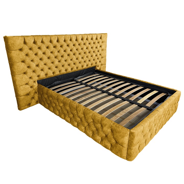 Pat tapitat cu somiera Beds Place, Cyntia wide Premium, ocru 170, 120x200 cm, H120