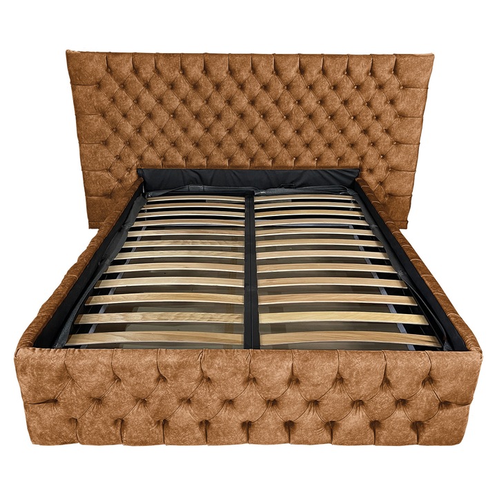 Pat tapitat cu somiera Beds Place, Cyntia wide Premium, aramiu 080, 200x200 cm, H120