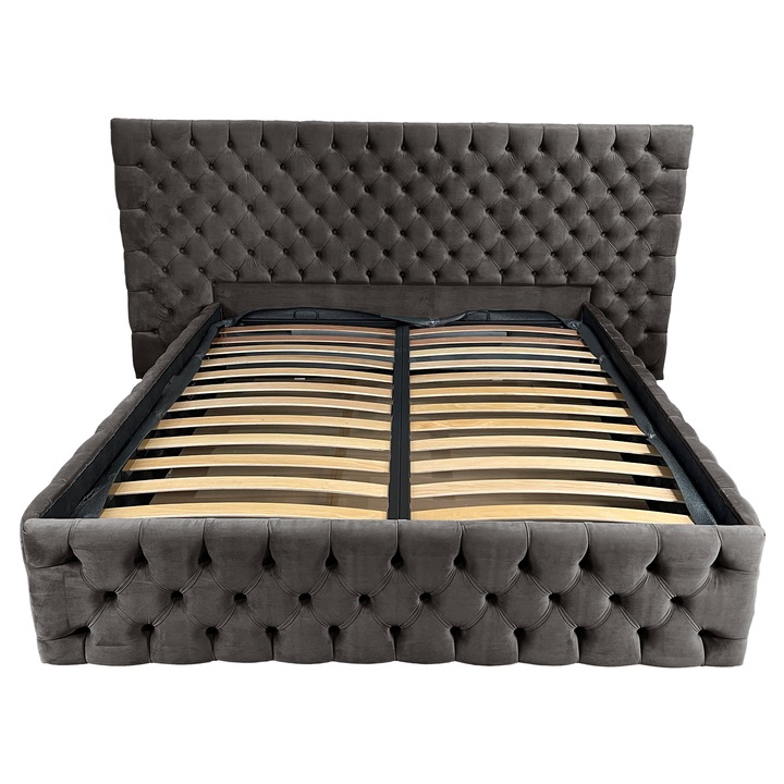 Pat tapitat cu somiera Beds Place, Cyntia wide Premium, Velvet Maro 5, 180x200 cm, H 115 cm