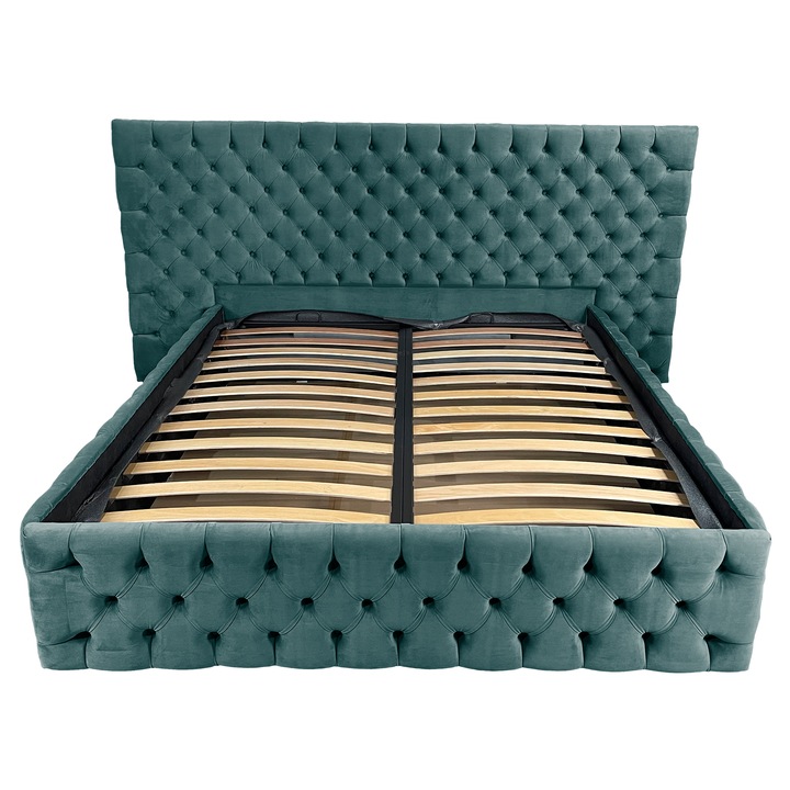 Pat tapitat cu somiera Beds Place, Cyntia wide Premium, Velvet Verde 12, 180x200 cm, H 115 cm
