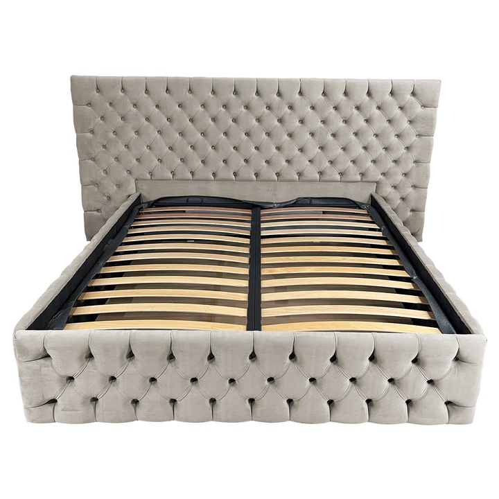 Pat tapitat cu somiera Beds Place, Cyntia wide Premium, Velvet Bej 02, 200x200 cm, H 115 cm