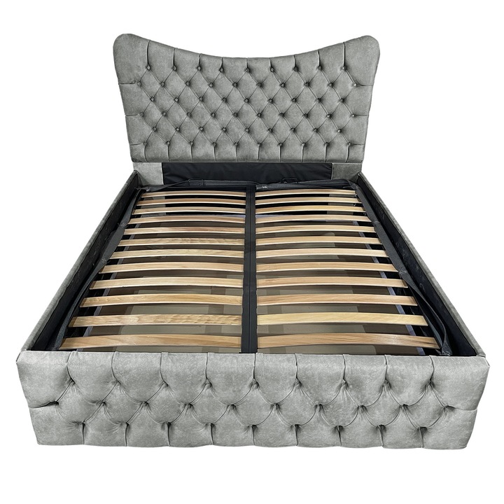 Pat tapitat cu somiera Beds Place, Cairo, gri antracit 610, 180x200 cm, H150