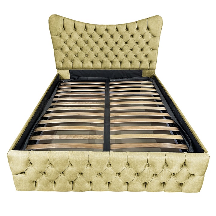 Pat tapitat cu somiera Beds Place, Cairo, kaki 088, 180x200 cm, H130