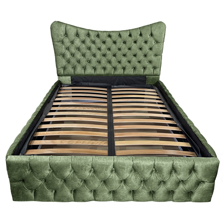Pat tapitat cu somiera Beds Place, Cairo Premium, verde 089, 160x200 cm, H115