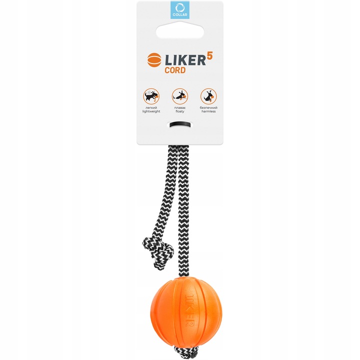 Jucarie pentru caini, Liker, Cord, minge cu snur, pentru rase mici si catei, 5 cm