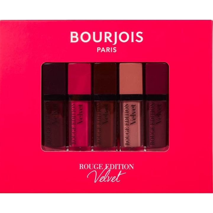 Set 5 x Ruj de buze Bourjois Paris, Rouge Edition Velvet, Big Box 38.5 g