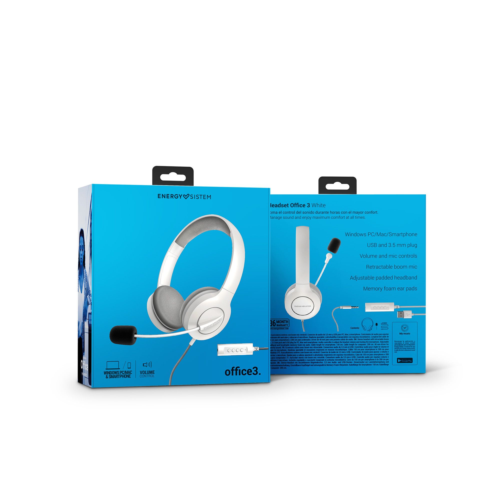 Casti cu fir, Energy Sistem, Office 3, USB, Alb