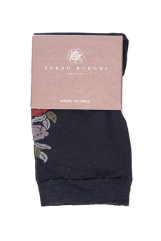 Sosete din colectia de lux din microfibra, model floral lateral, Stefania Sarah Borghi , Negru/Rosu, masura unica Sosete din colectia de lux din microfibra, model floral lateral, Stefania Sarah Borghi , Negru/Rosu, masura unica