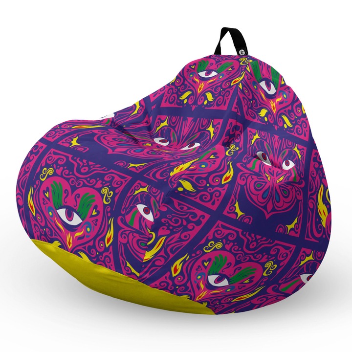 Fotel Updeco Pouf Babzsákfotel, Körte L típus, vízálló, szobai/szabadtéri, belső táska, fogantyúval, 90 x 80 x 60 см, Fotel pszichedelikus