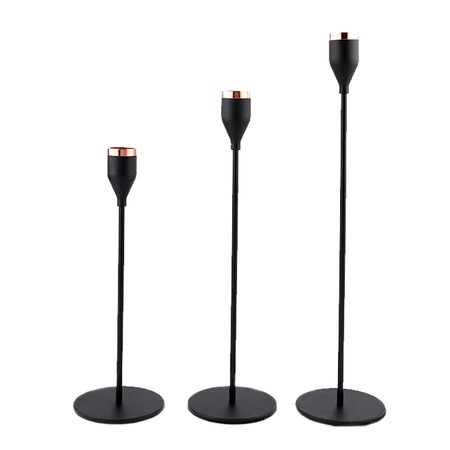 Set suport lumanari, 3 piese, Bronz, Negru, 8x24cm, 8x29cm, 8x34cm