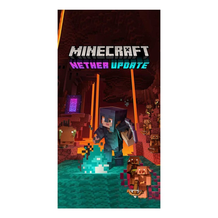 Хавлия за плаж Кингтекс Minecraft, 70x140см, 80% памук 20% полиестер, Многоцветно