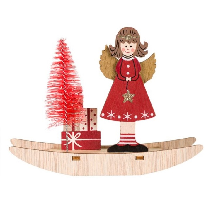 Karácsonyi dekoráció, angyal, fa, 15x4,5x11,5 cm, M Deco