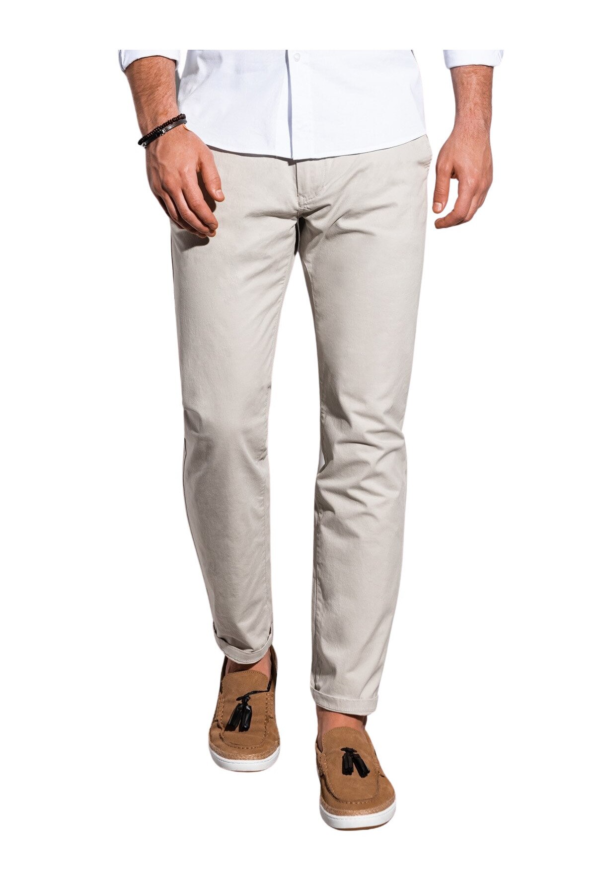 Pantaloni casual barbati OMBRE bej-deschis P894 - L