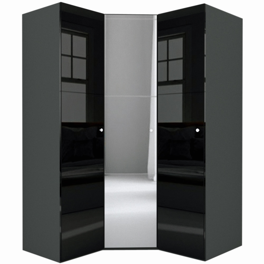 Dulap de Colt Genarom LEX Model A, Negru Lucios / Oglinda, 153-153 x 240 x 66 cm